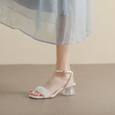 Tacones franceses gruesos con perlas de cristal para mujer, populares en verano